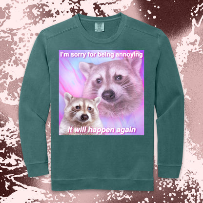 funny raccoon meme shirt sorry for being annoying pink aesthetic