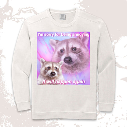 funny raccoon meme shirt sorry for being annoying pink aesthetic