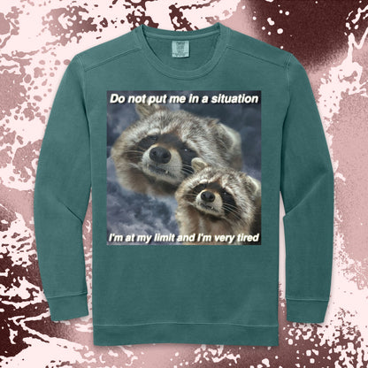 funny raccoon meme shirt do not put me in a situation exhausted humor