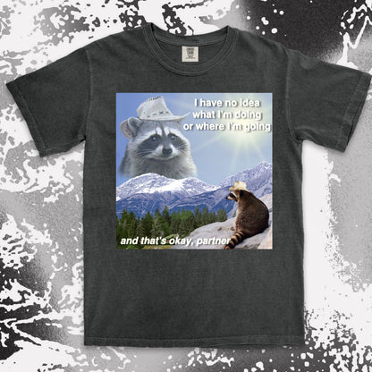 funny raccoon meme shirt cowboy raccoon i have no idea what im doing humor