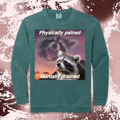 funny raccoon meme shirt physically pained mentally drained tired humor