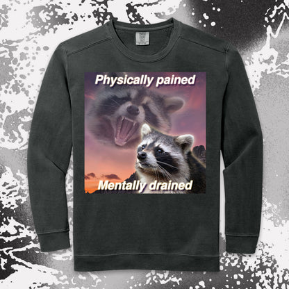 funny raccoon meme shirt physically pained mentally drained tired humor