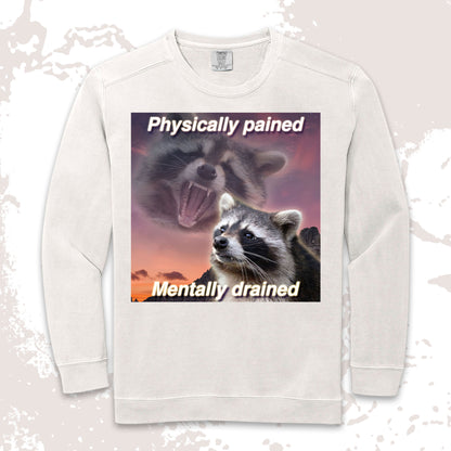 funny raccoon meme shirt physically pained mentally drained tired humor