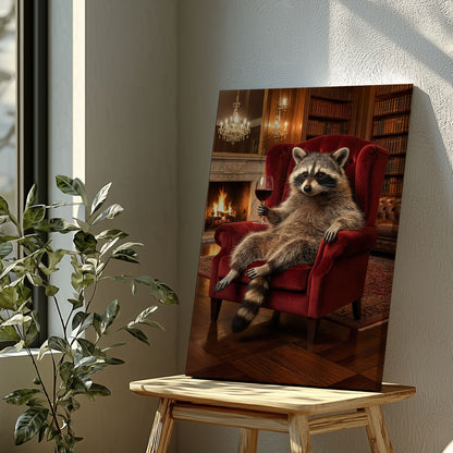 Classy Raccoon with Wine Canvas Art