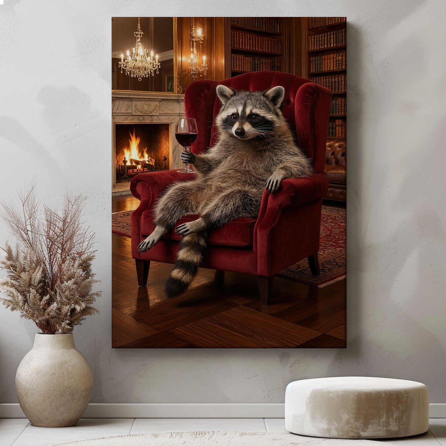 Classy Raccoon with Wine Canvas Art