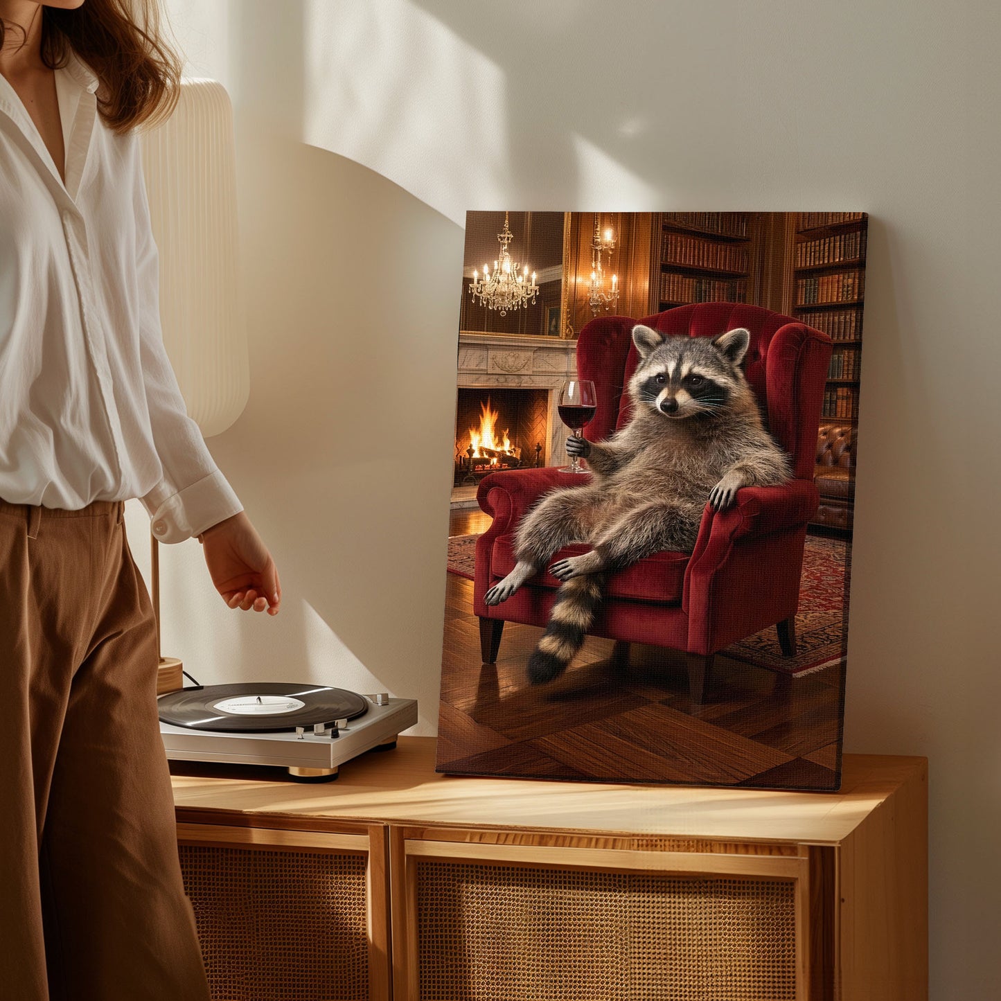 Classy Raccoon with Wine Canvas Art