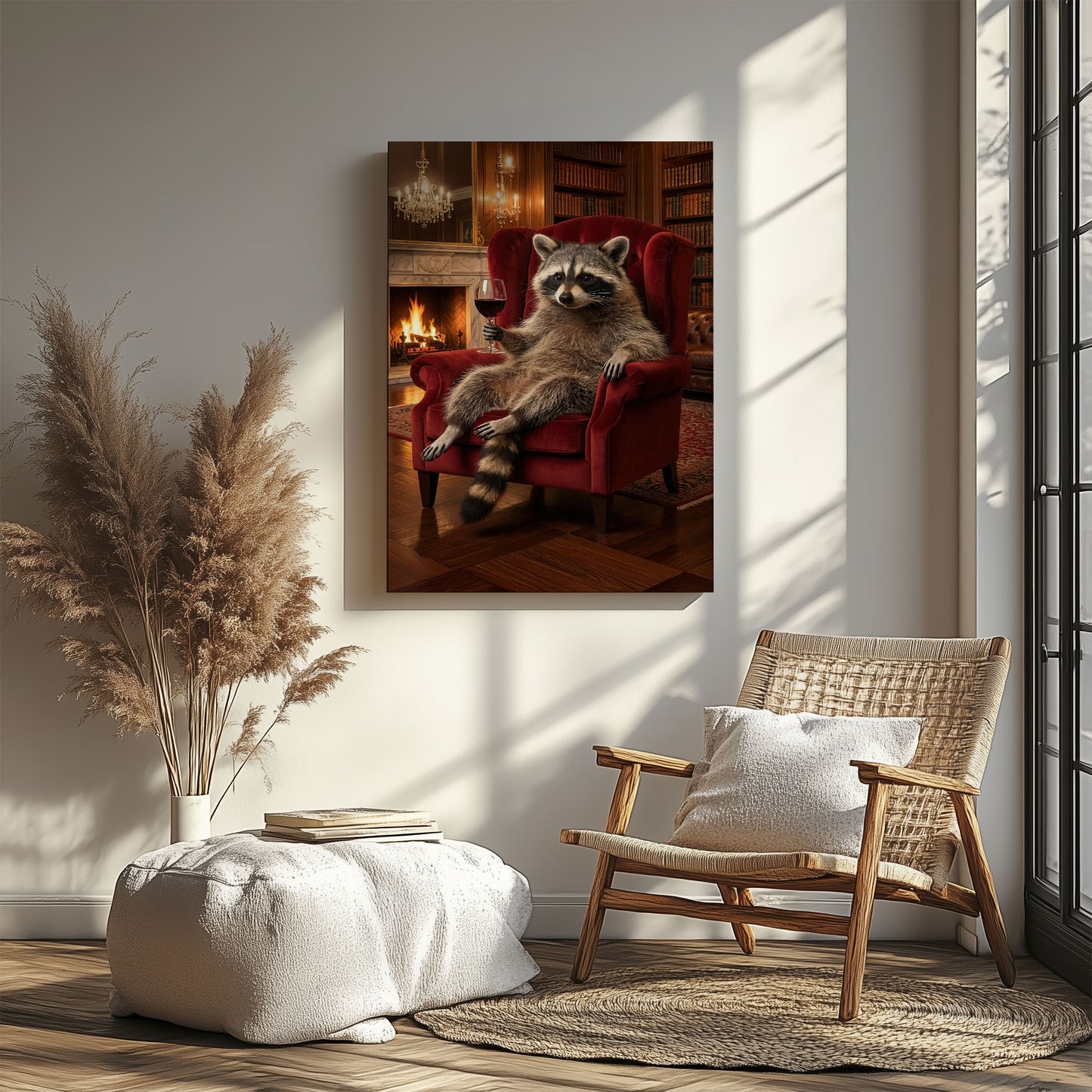 Classy Raccoon with Wine Canvas Art
