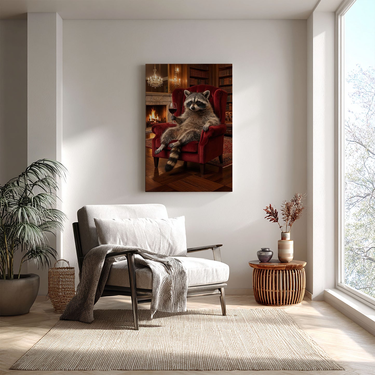 Classy Raccoon with Wine Canvas Art