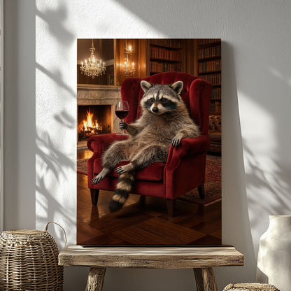 Classy Raccoon with Wine Canvas Art