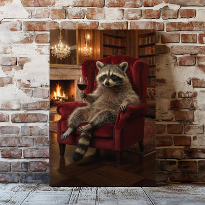 Classy Raccoon with Wine Canvas Art