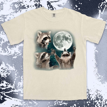 Three raccoons moon parody funny cosmic meme shirt