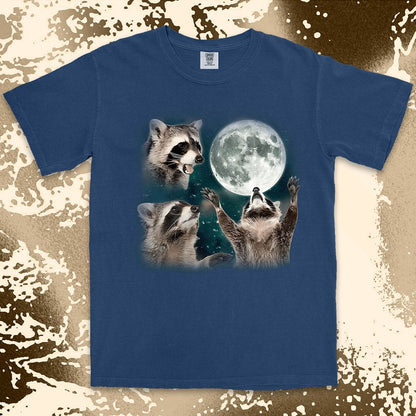 Three raccoons moon parody funny cosmic meme shirt