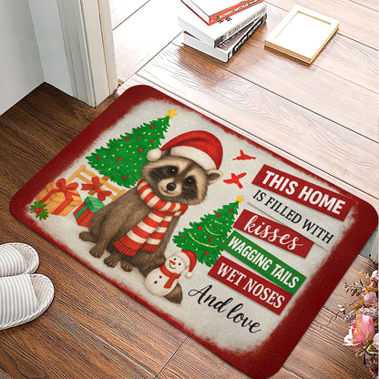 Christmas Raccoon Doormat – Cozy Holiday Welcome Mat for Animal Lovers
