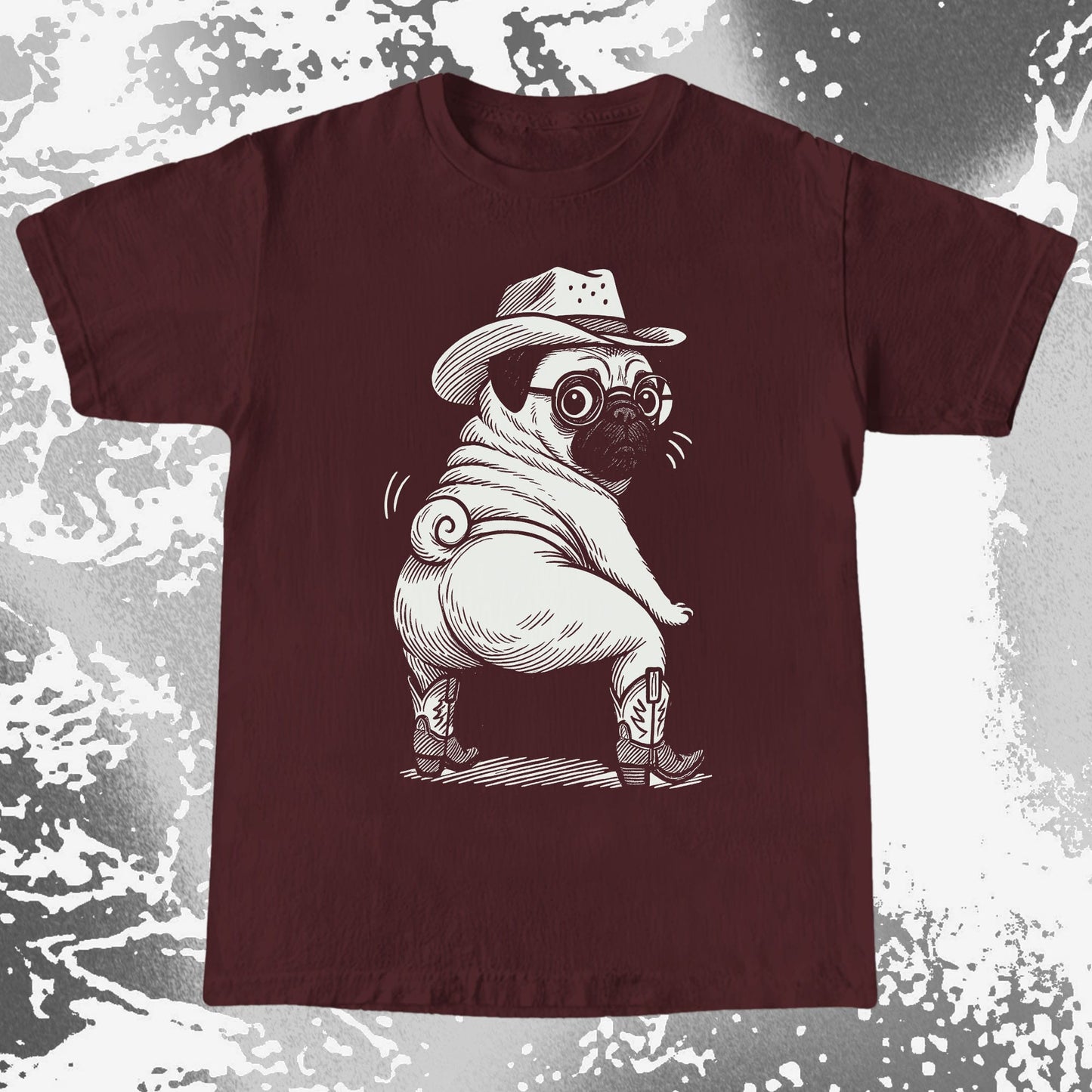 Funny Cowboy Pug Dog Illustration Shirt