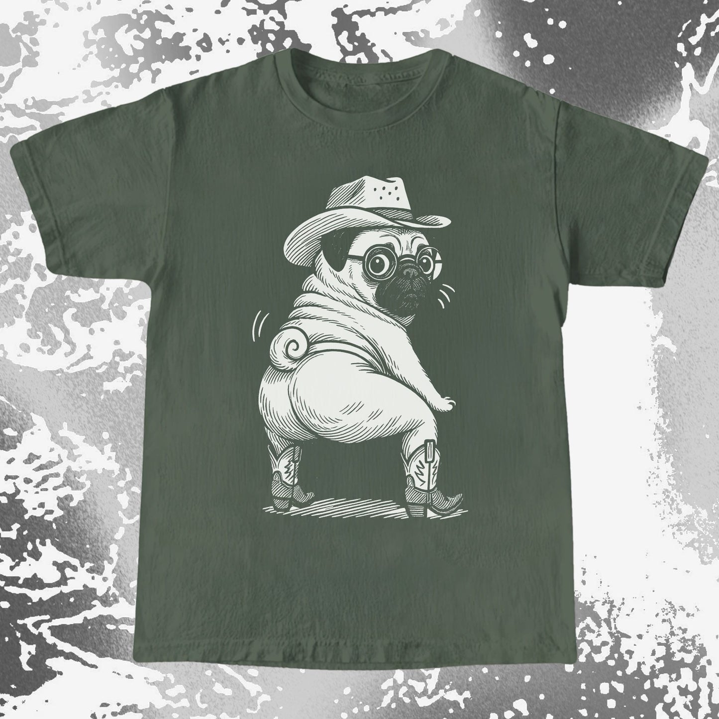 Funny Cowboy Pug Dog Illustration Shirt