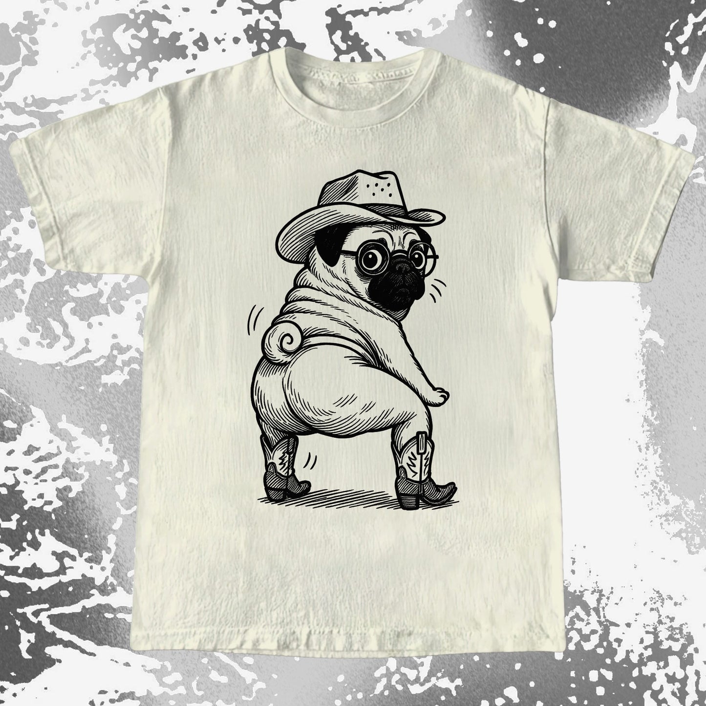 Funny Cowboy Pug Dog Illustration Shirt