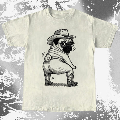 Funny Cowboy Pug Dog Illustration Shirt