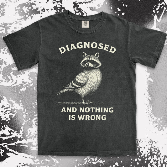 diagnosed and nothing is wrong raccoon shirt funny mental health meme tee