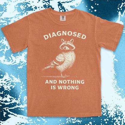 diagnosed and nothing is wrong raccoon shirt funny mental health meme tee
