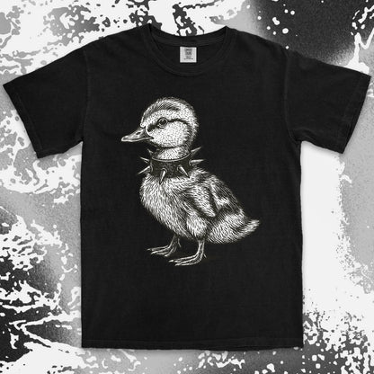 punk duckling graphic t-shirt with spikes collar