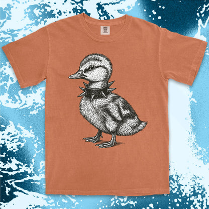 punk duckling graphic t-shirt with spikes collar