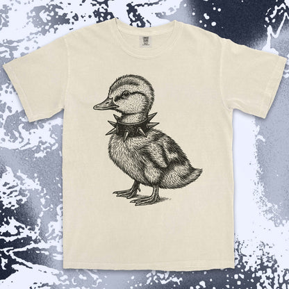 punk duckling graphic t-shirt with spikes collar