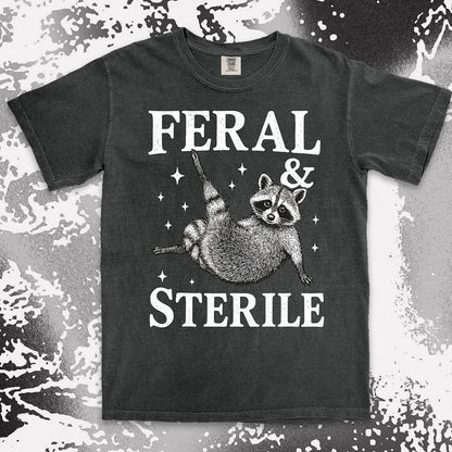feral and sterile raccoon lying on back comfort colors t-shirt