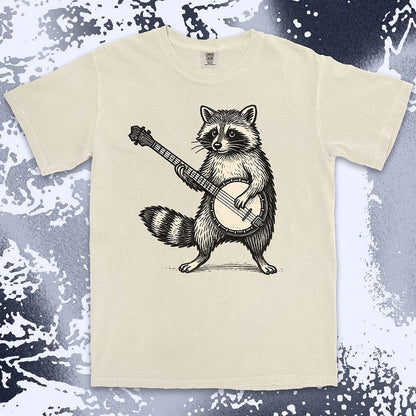 banjo raccoon comfort colors t-shirt playing folk music