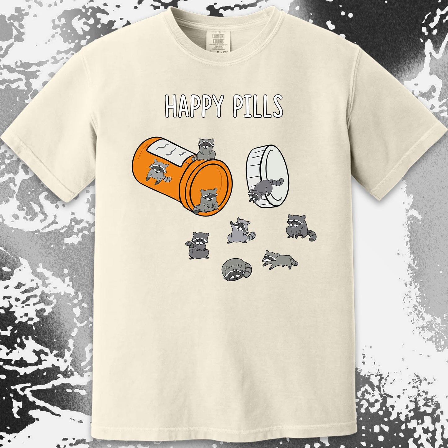 Happy Pills Raccoon Shirt – Dark Humor Mental Health Art