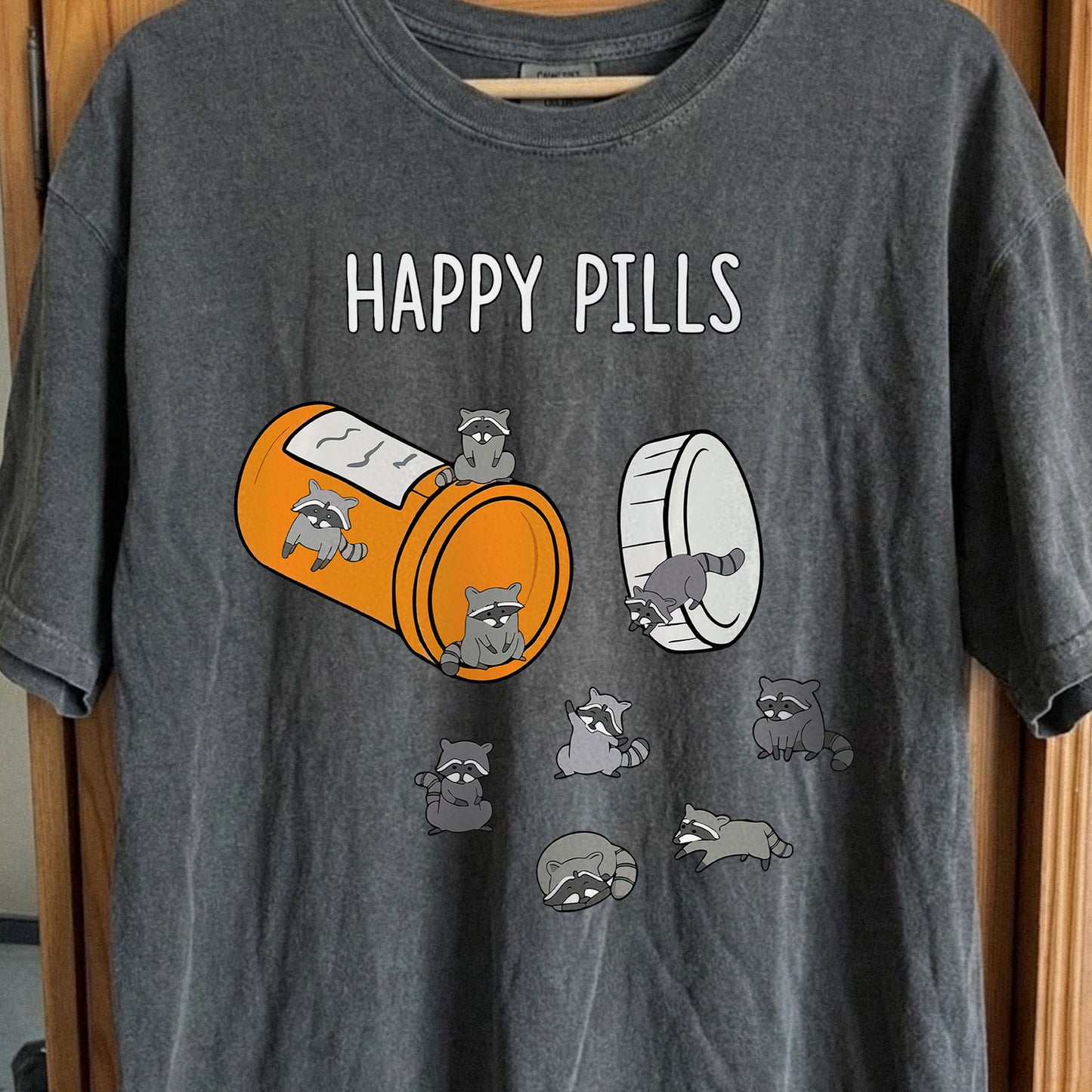 Happy Pills Raccoon Shirt – Dark Humor Mental Health Art