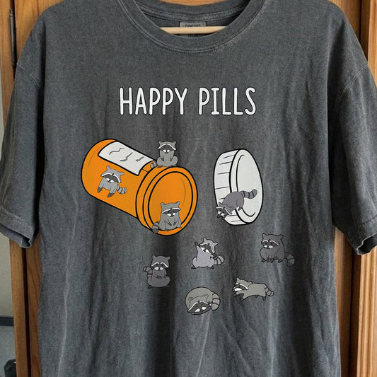 Happy Pills Raccoon Shirt – Dark Humor Mental Health Art