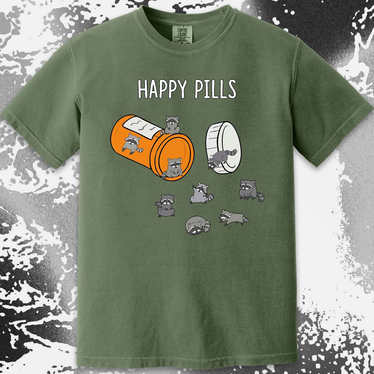 Happy Pills Raccoon Shirt – Dark Humor Mental Health Art