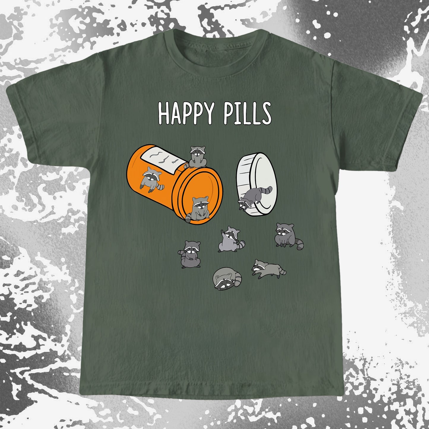 Happy Pills Raccoon Shirt – Dark Humor Mental Health Art