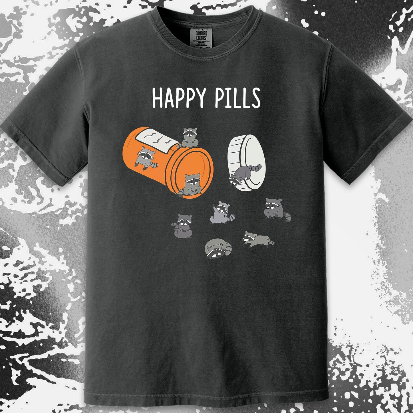 Happy Pills Raccoon Shirt – Dark Humor Mental Health Art