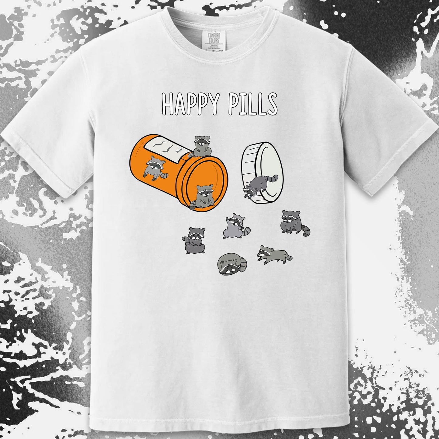 Happy Pills Raccoon Shirt – Dark Humor Mental Health Art