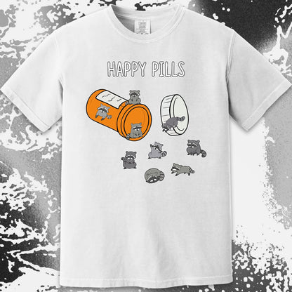 Happy Pills Raccoon Shirt – Dark Humor Mental Health Art