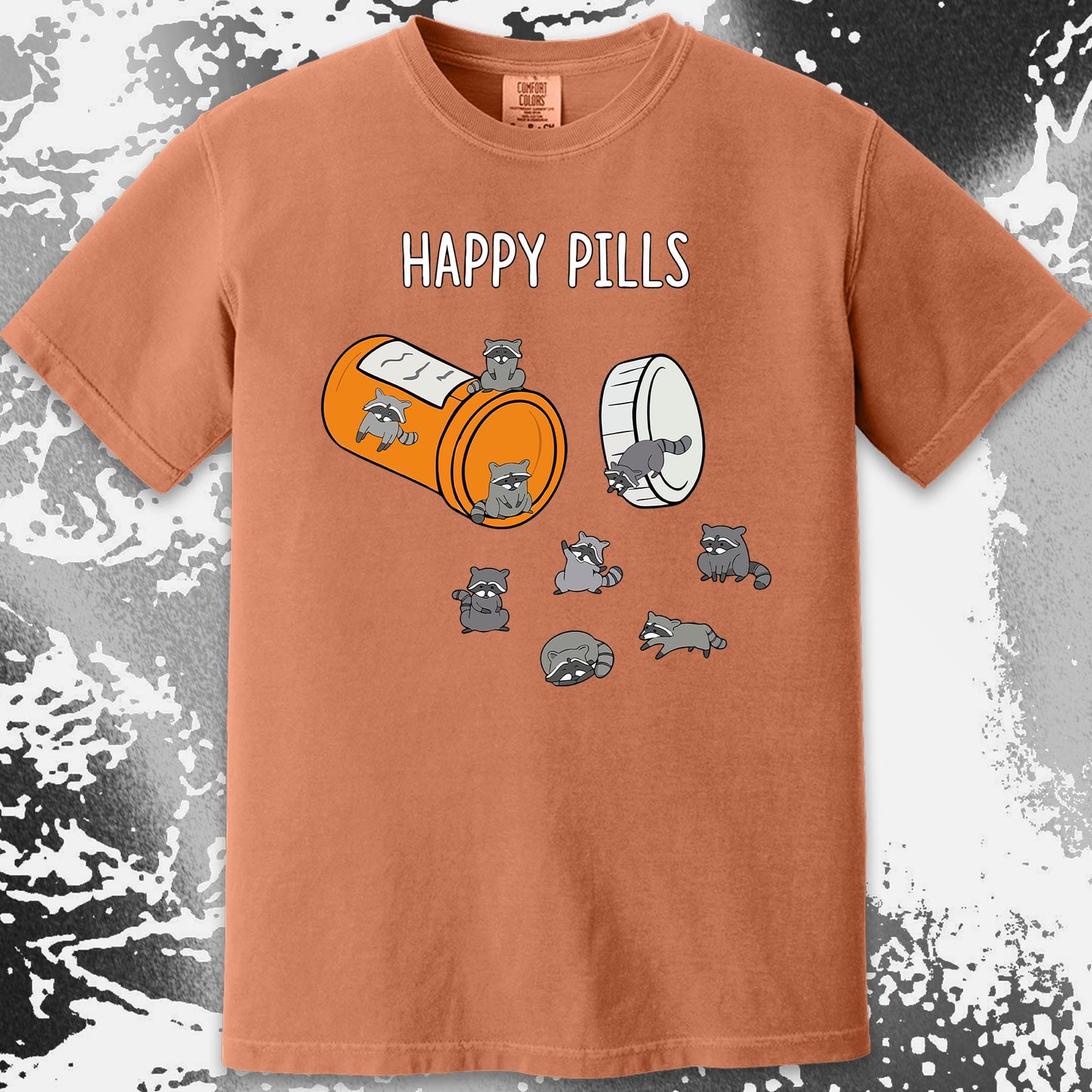 Happy Pills Raccoon Shirt – Dark Humor Mental Health Art