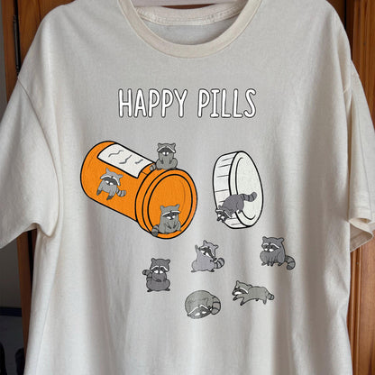 Happy Pills Raccoon Shirt – Dark Humor Mental Health Art