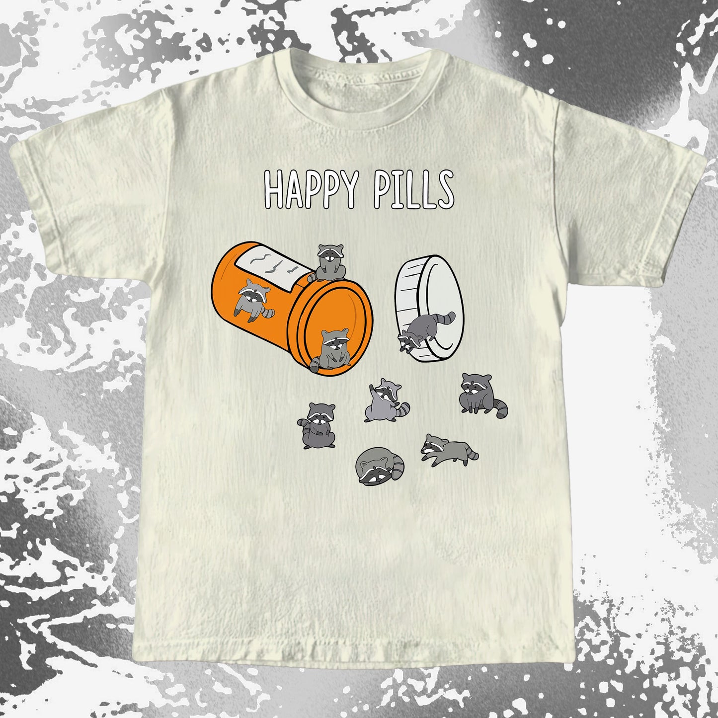 Happy Pills Raccoon Shirt – Dark Humor Mental Health Art