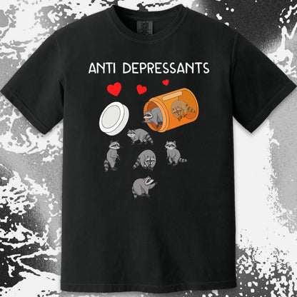 Anti Depressants Raccoon Shirt – Soft Dark Humor Mental Health Art