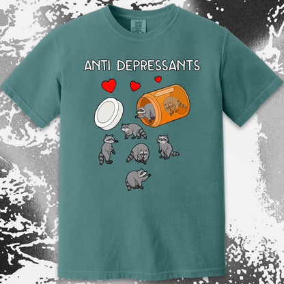 Anti Depressants Raccoon Shirt – Soft Dark Humor Mental Health Art