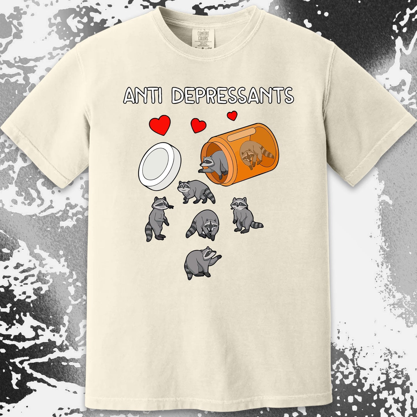 Anti Depressants Raccoon Shirt – Soft Dark Humor Mental Health Art