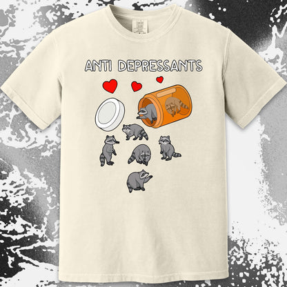 Anti Depressants Raccoon Shirt – Soft Dark Humor Mental Health Art