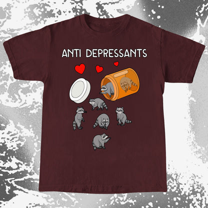 Anti Depressants Raccoon Shirt – Soft Dark Humor Mental Health Art
