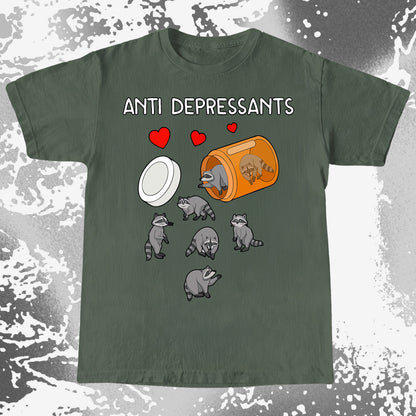Anti Depressants Raccoon Shirt – Soft Dark Humor Mental Health Art