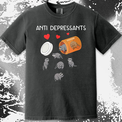 Anti Depressants Raccoon Shirt – Soft Dark Humor Mental Health Art