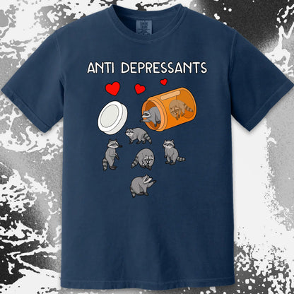Anti Depressants Raccoon Shirt – Soft Dark Humor Mental Health Art