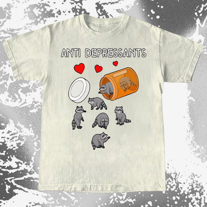 Anti Depressants Raccoon Shirt – Soft Dark Humor Mental Health Art