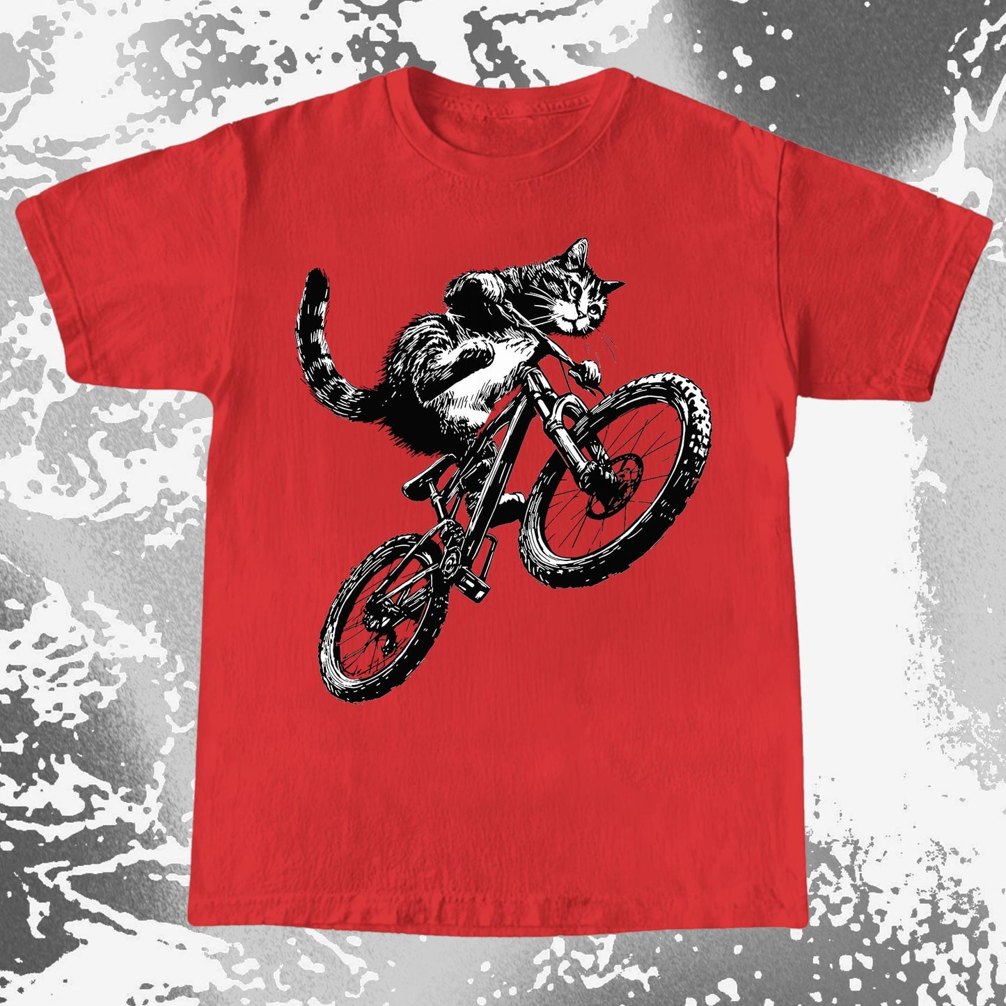 Mountain Bike Cat Shirt, Feral Motion Line Art Aesthetic