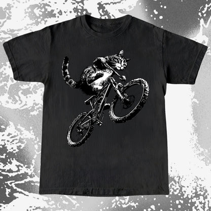 Mountain Bike Cat Shirt, Feral Motion Line Art Aesthetic